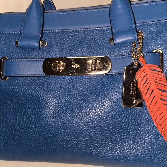 Coach Mercer Turnlock Satchel – Pebbled Leather – Azure Blue – Gold Hardware – - Picture 6 of 8